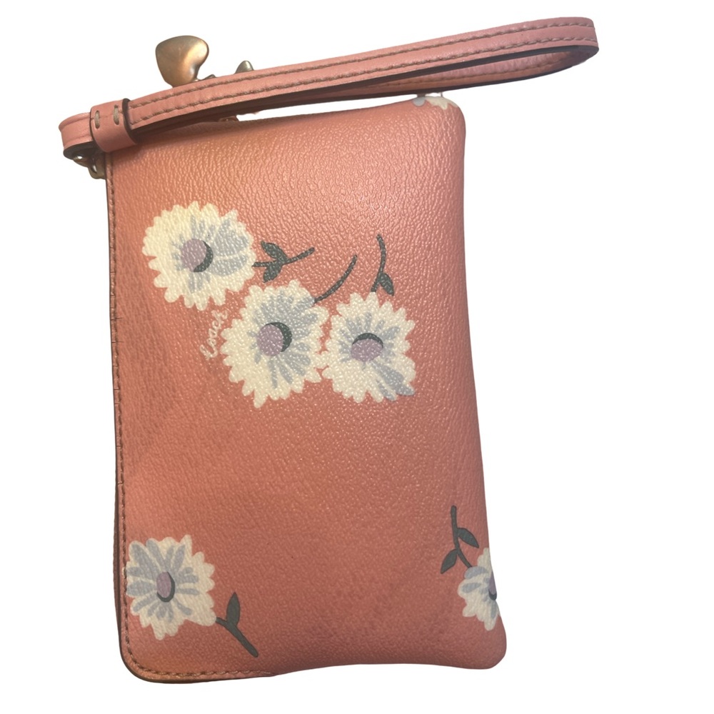 Coach Pink Floral Leather Wristlet Clutch - Picture 2 of 12